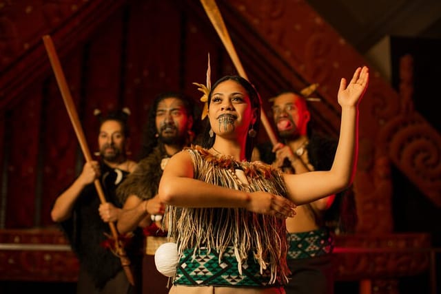 Performers from the Māori Cultural Performance at Auckland Museum